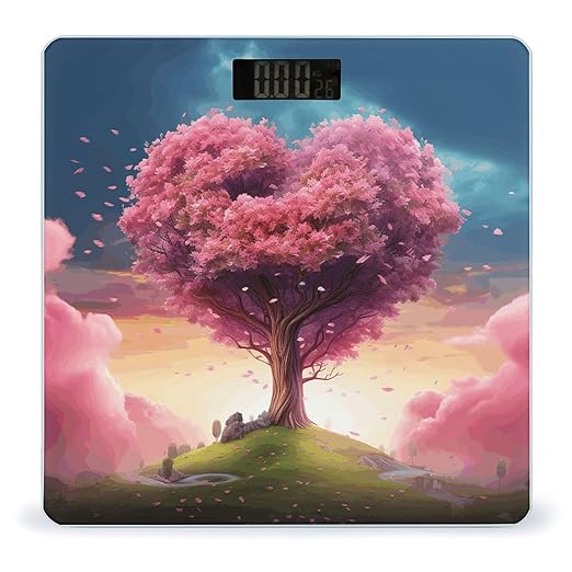 Colorful Pink Heart Tree Bathroom Scale Large LCD Backlight Display Digital Scale Rounded Corners Body Scales Automatic Power On/Off Bathroom Scales for Home Bedrooms