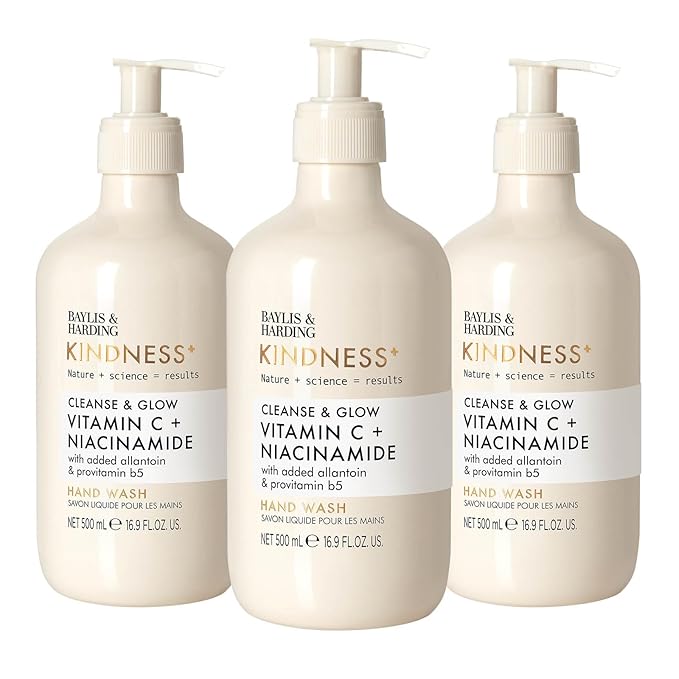 Baylis &amp Harding Kindness + Vitamin C &amp Niacinamide Orange &amp Mango Fragrance 16.9 fl. oz Cleanse &amp Glow Hand Soap (Pack of 3) - Biodegradable Formula - Vegan Friendly