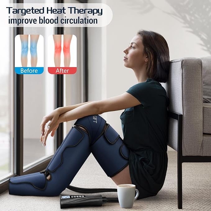 Gifts for Dad Mom Men Women Christmas Mothers Day Fathers Day Air Compression Massager with Heat for Foot Leg Calf Thigh Knee Helpful for Vericose Veins Muscle Fatigue Cramps Swelling Edema