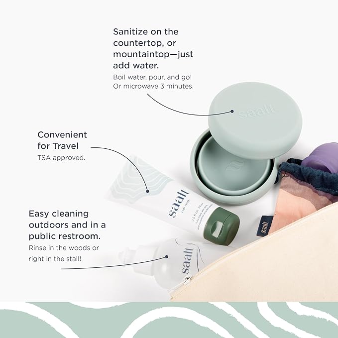 Saalt Travel Kit - Easy Cleaning for Public Restroom School or Travel with a Menstrual Cup or Menstrual Disc - Reusable Travel Bag Wash Squeeze Bottle Compact Sanitizer