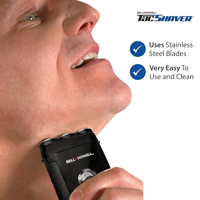 Tacshaver by Bell+Howell Moustache and Beard Rotary Shaver with Pop-up Trimmer for Sharper Moustache and Sideburn Edges Seen On TV Deluxe Set of 6 Rechargeable
