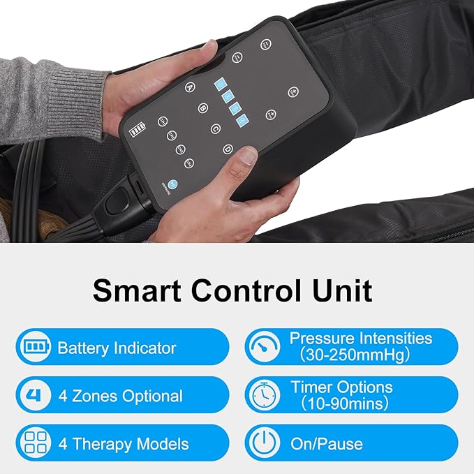 Air Compression Therapy System Rechargeable Leg Massager Dynamic Leg Compression Recovery Boots for Fast Recovery and Improved Circulation for Athletes (4 Chamber- XL)