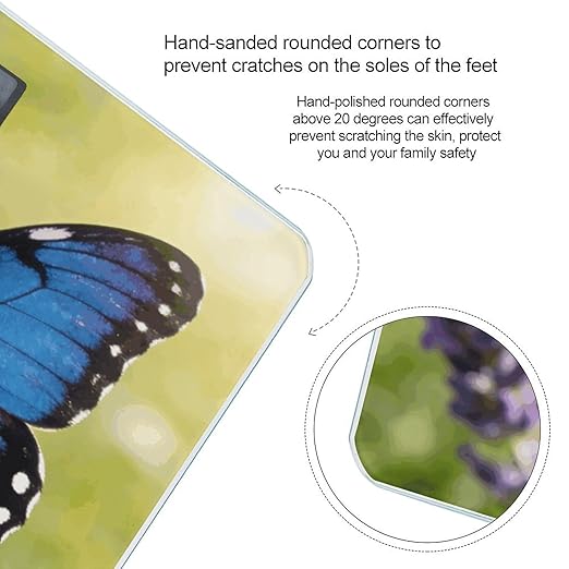 Butterfly Blue Smart Scale for Body Weight Digital Bathroom Scale Toughened Glass Weight Scale with Large LCD Backlight Display High Precision Scales Weighing Machine