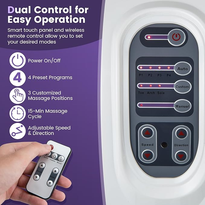 KOTEK Foot Massager Machine Shiatsu Foot and Calf Massager with 3 Massage Modes Remote Control Electric Deep Kneading Rolling Scraping Massage for Leg/Arm/Ankle Increase Blood Circulation (White)