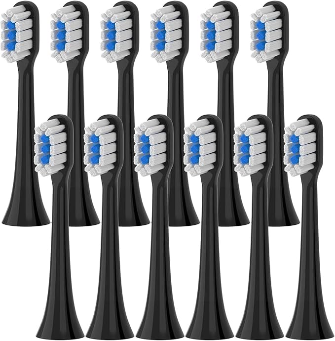12PCS Replacement Brush HeadsCompatible for Xiaomi Mijia T301 T302 T501 /501CSonic Electric Toothbrush Head(T301-302-BK-12Pcs)