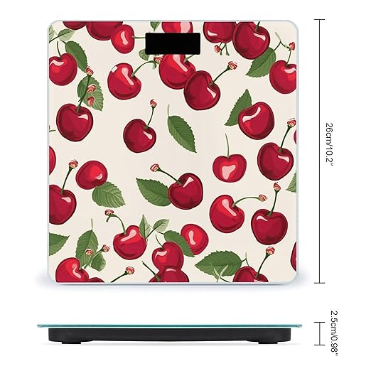 Red Cherry Pattern Bathroom Scale Large LCD Backlight Display Digital Scale Rounded Corners Body Scales Automatic Power On/Off Bathroom Scales for Home Bedrooms