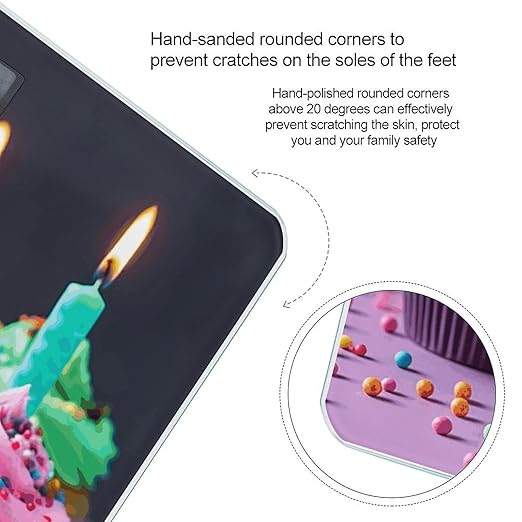 Colorful Happy Birthday Cupcakes Bathroom Scale Weight Scale for Body WeightHighly Accurate Digital Weighing Machine Clear LED Display Digital Bathroom Body Scale 400lb/182kg