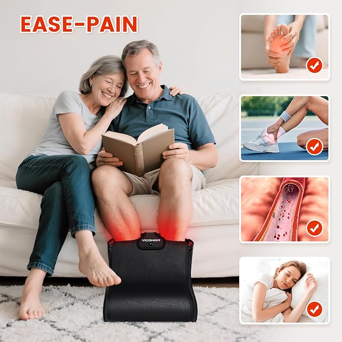 Viconor Red Light Therapy for Feet Red Light Therapy Shoe Wraps for Feet and Ankle Neuropathy Relief - Portable Infrared Light Therapy Device for Foot &amp Ankle Zipper Removable Adjustable Timer