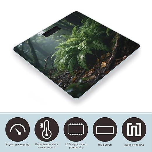 Densely Growing Green Plants Weight Scale Cute Bathroom Scale for Body Highly Accurate Digital Weighing Machine for People Compact LCD Display Scales with Sturdy Toughened Glass Scales