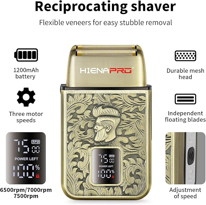 HIENA PRO Electric Razor for Men Cordless Professional Foil Shaver &amp Bald Head Precision Trimmer Travel Shaving USB Charging LED Display Perfect Gifts for Men