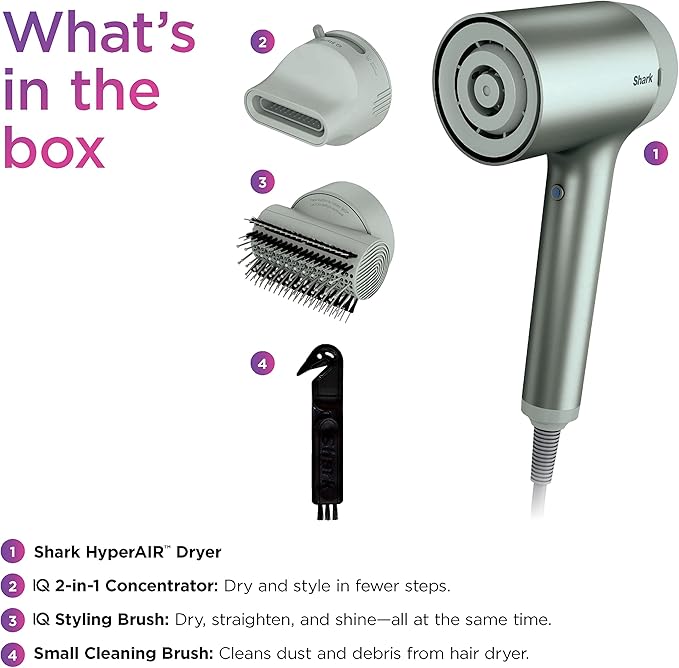 Shark HD112GNBRN HyperAIR Fast-Drying Hair Blow Dryer with IQ 2-in-1 Concentrator and Styling Attachments Auto Presets Rotatable Hot Air Brush No Heat Damage Ionic Matcha