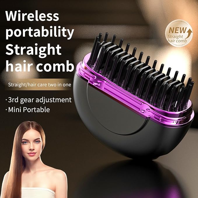 Portable Hair Straightener - Cordless Hot Comb With Fast HeatingUSB Rechargeable Small Straightener with 3 Modes | For Women Gift Birthday Holiday
