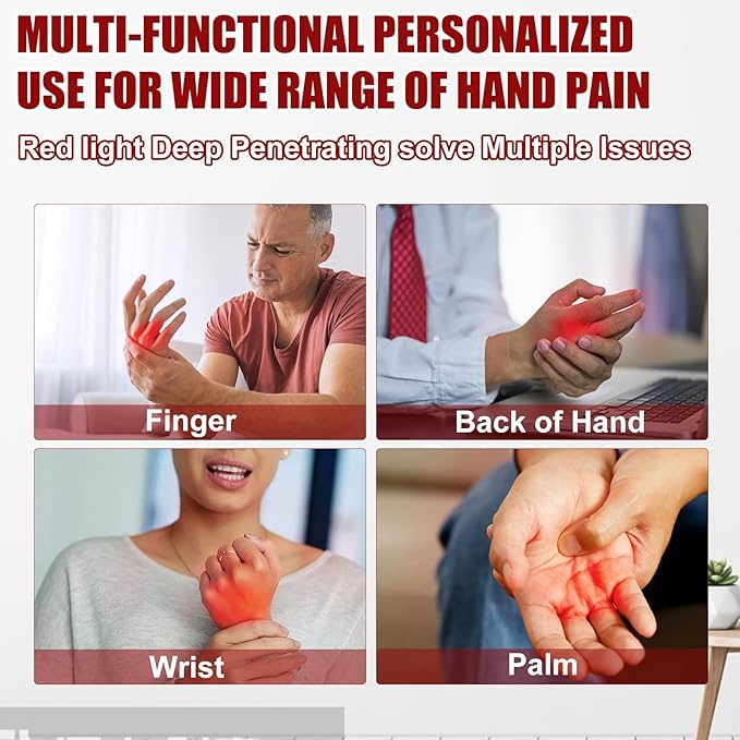 Cordless Red &amp Infrared Light Therapy for Hand Pain Relief Device with 660nm Red 850nm Infrared Light with 4000mAh Battery Portable Pad for Hands Fingers Wrist Joint Stiffness Treatment Gloves