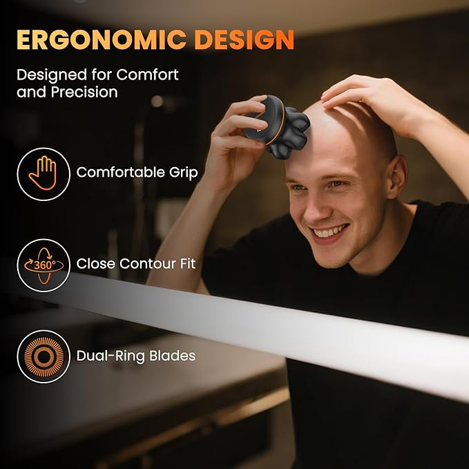 7D Head Shaver for Bald Men Electric Razor with Upgraded Flexible Blades Long Battery Life IPX6 Waterproof LED Display Ergonomic Design Rechargeable 2 Speed Settings Easy to Clean