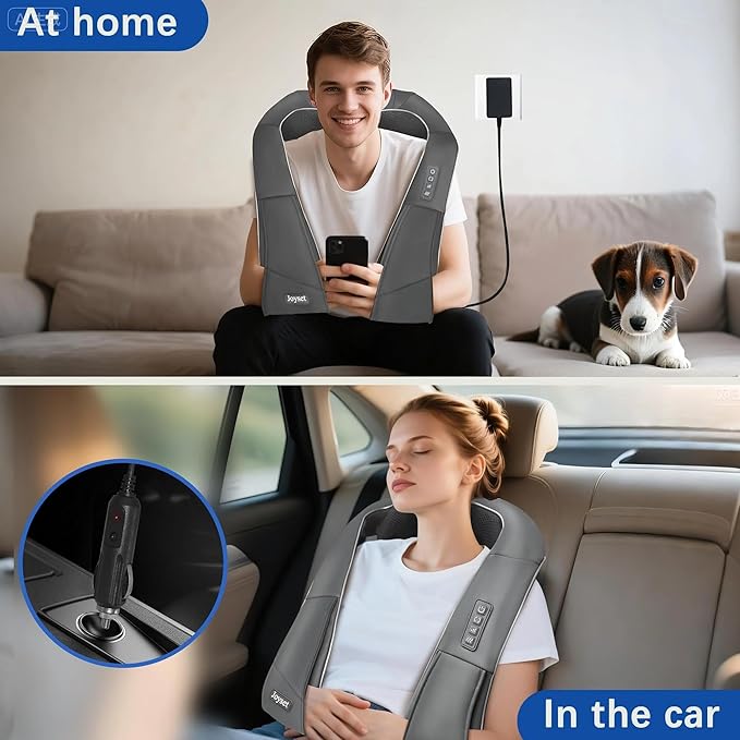 Joyset Shiatsu Neck and Back Massager with HeatElectric Shoulder Massager for Pain Relief Deep Tissue3D Kneading Massage with Cloth Cover Easy to Clean Best Gift for Men Women Parents (Gray)