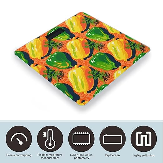 Dill Pickles Print Weight Scale Large Digital Bathroom Scales with Bright LED Display Non Slip Digital Scale and Step On Fashion Weighing Machine for Body