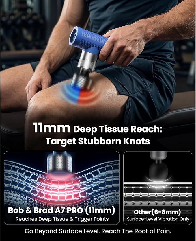 BOB AND BRAD A7 Pro Massage Gun with Heat &amp Cold Therapy for Back Pain &amp Recovery - 11mm Deep Tissue Portable Quiet Handheld Gun FSA-HSA Eligible with Case