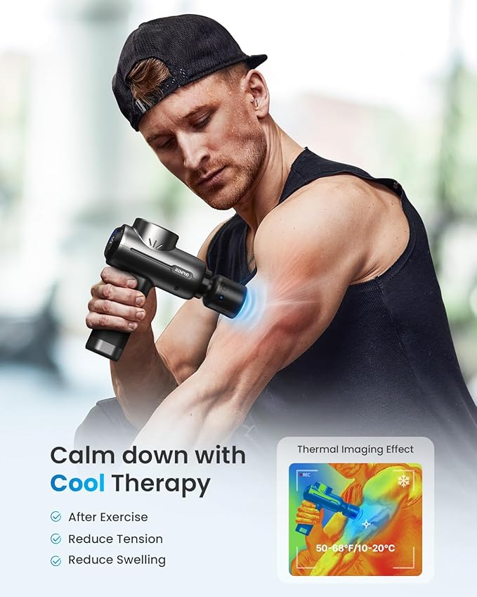 RENPHO Massage Gun with Heat and Cold Portable Percussion Muscle Deep Tissue Massager with Charging Stand Active+ Thermacool Deluxe
