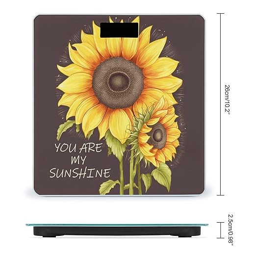You are My Sunshine Sunflower Bathroom Scale Large LCD Backlight Display Digital Scale Rounded Corners Body Scales Automatic Power On/Off Bathroom Scales for Home Bedrooms