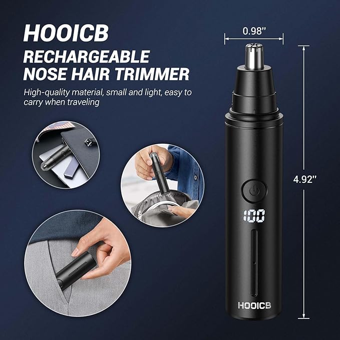 HOOICB Nose Hair Trimmer for Men Ear Hair Trimmer Grooming IPX7 Waterproof Built-in Rechargeable Battery