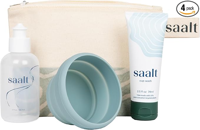 Saalt Travel Kit - Easy Cleaning for Public Restroom School or Travel with a Menstrual Cup or Menstrual Disc - Reusable Travel Bag Wash Squeeze Bottle Compact Sanitizer
