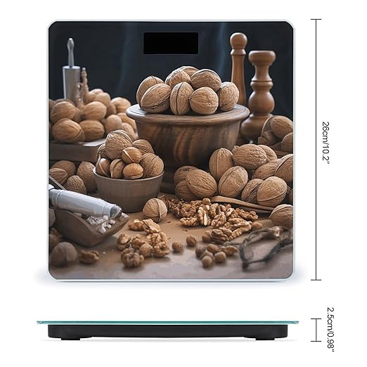 Walnut Nuts Scale for Body Weight Anti-Slip Tempered Glass Digital Bathroom Scales Clear LCD Display Weighing Scale Safe Rounded Corners Smart Scales