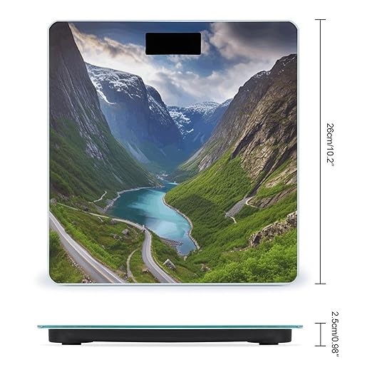 Norwegian Fjords Bathroom Scale Automatic Power On/Off Body Scales LCD Backlight Display Square Digital Scale Rounded Corners Bathroom Scales for Home Bedrooms