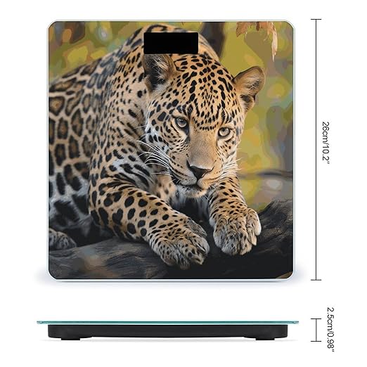 African Leopard Bathroom Scale for Body Weight Bathroom Digital Electronic Weighing Scale with Back Lit LED Display Sturdy Tempered Glass Weight Watchers Scales 400lb