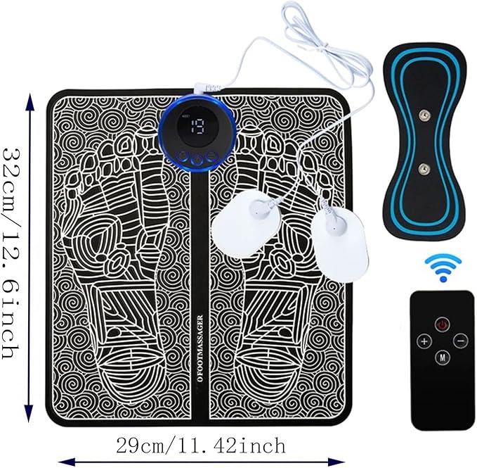 Foot Plate - Foot Massager Relaxes Muscles for All-Night Comfort 8 Massage Modes 19 Intensity Levels Smart Auto Power-Off &amp Safety Features USB Rechargeable Remote Control (B Set)