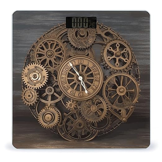 Steampunk Gears Clock Weight Scale Large Bathroom Scales Digital Weight with Bright LED Display Non Slip Automatic Weighing Scale Fashion Weighing Machine for Body