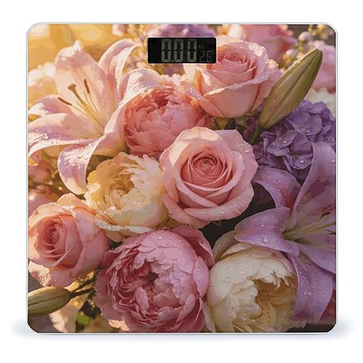 Aesthetic Flowers Weight ScaleClear LED Display Bathroom Digital Weighing ScaleTempered Glass Digital Bathroom Scale for Body Weight Capacity Up to 400 Lbs