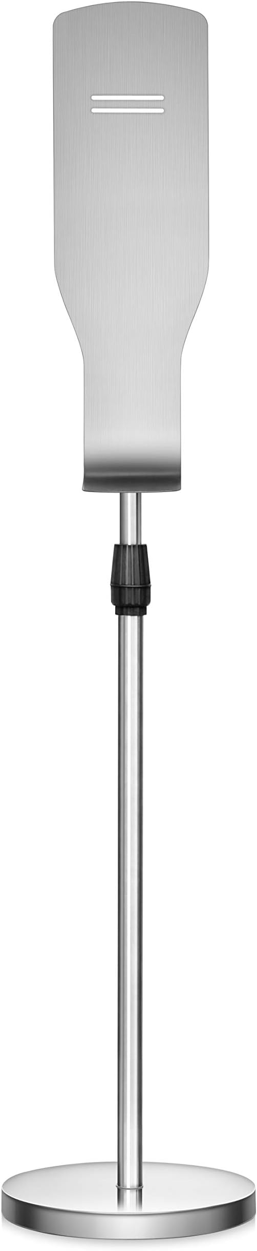 New Star Foodservice 1028881 Freestanding Adjustable Floor Stand for Hand Sanitizer Dispenser with Drip Tray and Weighted Base Customizable Stainless Steel Round Base