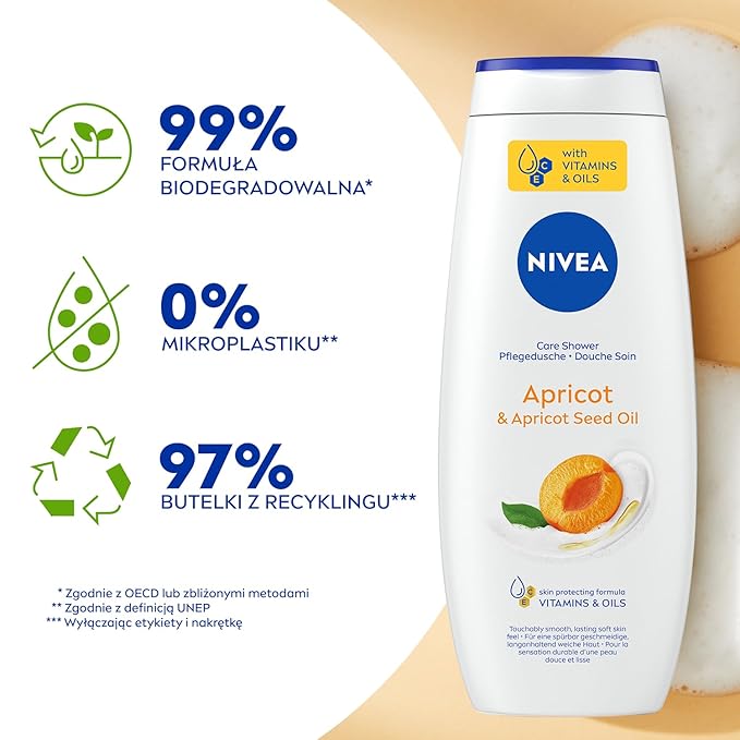 NIVEA Apricot &amp Apricot Seed Oil Nourishing Shower Gel for Women and Men 500 ml Mild Daily Body Cleanser with Vitamins C &amp E pH-Balanced Hydrating Formula for Smooth Skin
