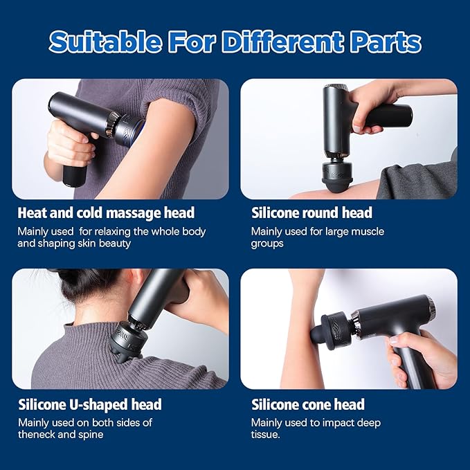 Massage Gun with Heat and Cold 2 in 1 Portable Mini Muscle Massager with Extended Handle Handheld Electric Percussion Deep Massager Tissue Massage Gun for for Home Gym