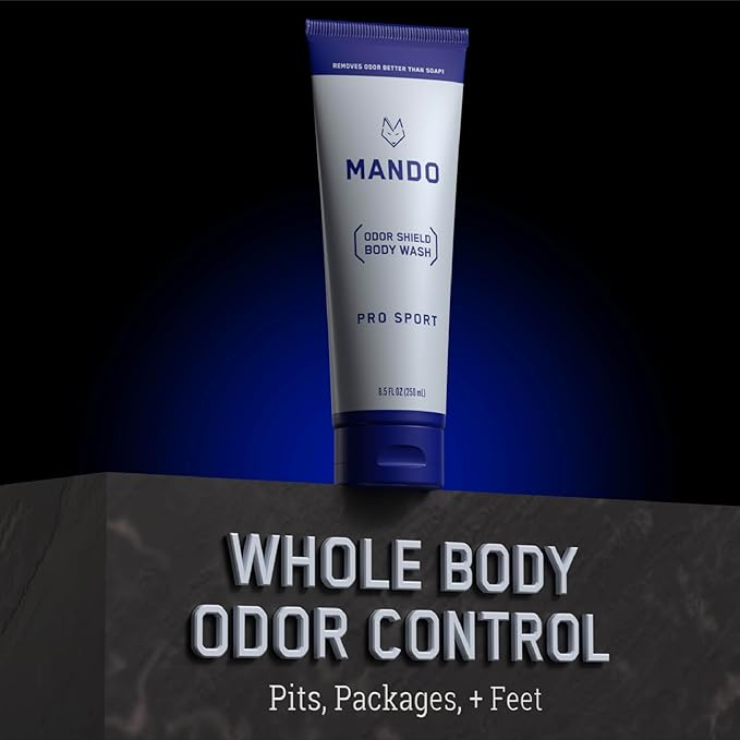 Mando Odor Shield Body Wash - Pro Sport and Mt Fuji Scents - 24 Hour Control Removes Odor Better than Soap | SLS and Paraben Free Skin Safe