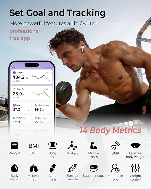 Ovutek Smart Scale for Body Weight Professional Bathroom Digital Weighing Scale with BMI Body Fat Muscle Mass Accurate Bluetooth Home User Health Equipment Sync Apps - Pink