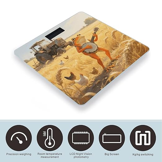 Orange Frog Playing Banjo Weight Scale Large Digital Bathroom Scales with Bright LED Display Non Slip Digital Scale and Step On Fashion Weighing Machine for Body