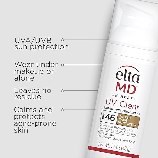 EltaMD UV Clear Tinted Face Sunscreen SPF 46 Oil Free Sunscreen for Sensitive Skin with Zinc Oxide Dermatologist Recommended