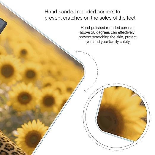 Sunflower Leopard Weight Scale Large Digital Bathroom Scales with Bright LED Display Non Slip Digital Scale and Step On Fashion Weighing Machine for Body