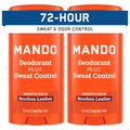 Mando Antiperspirant Deodorant Sweat and Odor Control for Men – Extra Strength Smooth Solid Stick – 72 Hour Performance – Baking Soda Free Skin Safe – 2.6 oz – Bourbon Leather – Pack of 2