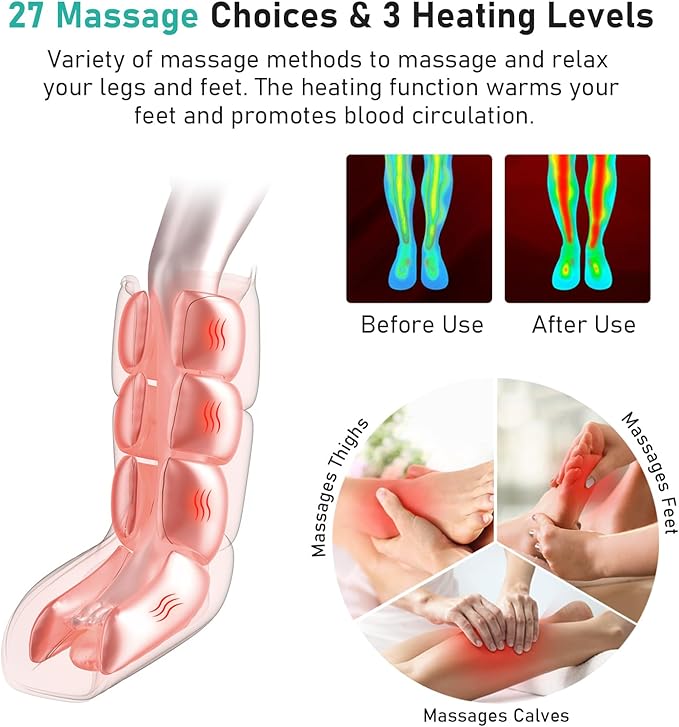 QUINEAR Leg Massager for Circulation and Pain Relief Heating Leg Compression Massager with 3 Modes Foot and Calf Massager with 3 Intensities 3 Heats - Gift for Mom and Dad