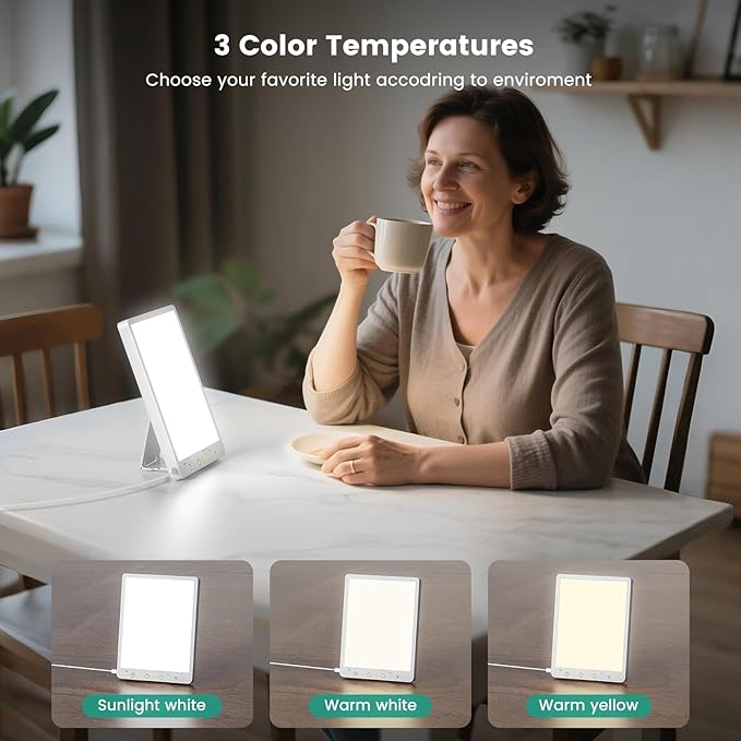 Light Therapy Lamp - 10000 Lux 3 Color Temperature &amp Wall Mount Therapy Light Touch Control Daylight Lamps with Memory Function for Home/Office Use As Lift Mood.