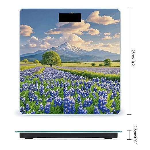 Texas Bluebonnets Scenery Bathroom Scale for Body Weight Bathroom Digital Electronic Weighing Scale with Back Lit LED Display Sturdy Tempered Glass Weight Watchers Scales 400lb