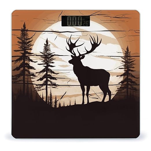 Wild Elk Silhouette Bathroom Scale Weight Scale for Body WeightHighly Accurate Digital Weighing Machine Clear LED Display Digital Bathroom Body Scale 400lb/182kg