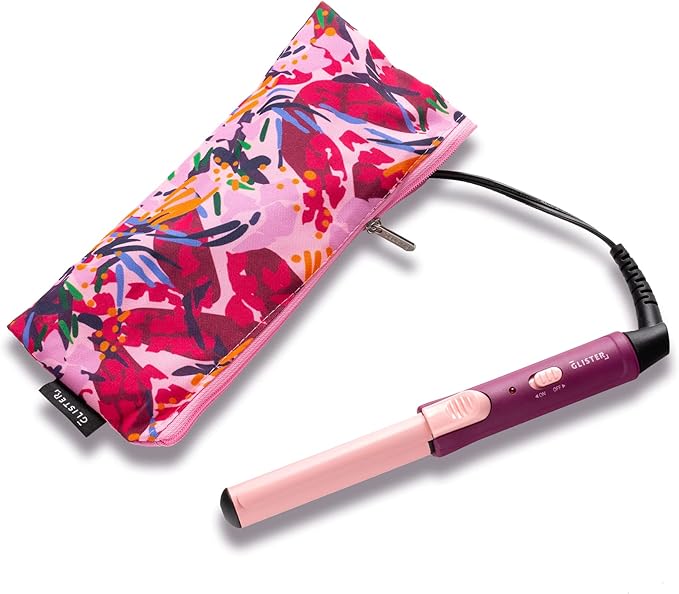 Glister Mini Curls Traveling Small Clip Curler with Carrying Pouch Travel Curler Curling Wand for Normal Thin Dry and Frizzy Hair for Travel use Preferred for Girls or Boys - (Apricot Plum)