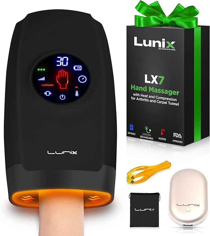 Lunix LX7 FSA Carpal Tunnel &amp Wrist Pain Relief Device Heated Air Compression Hand Massager for Arthritis Mothers Day Gifts for Women &amp Mom Touchscreen Charcoal Black