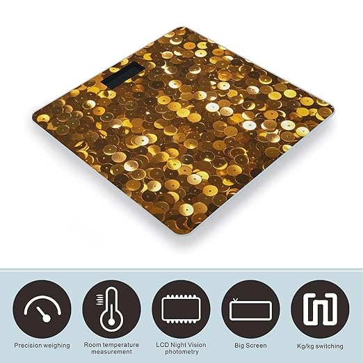 Digital Bathroom Scale for Body Weight Scale with Bright LCD Display High Accuracy Step-On Technology Auto On/Off Gold Sequin Sparkle Digital Scales 400 Lbs /180kg