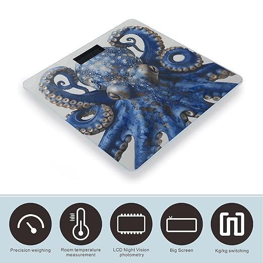 Blue Octopus Digital Bathroom Scale for Body Weight Weighing Scale with Backlit LCD Display High Precision Measurements &amp Measures Weight Up to 180kg