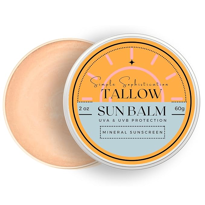 Tallow Sun Balm tinted - with grassfed tallow castor oil zinc oxide | Mineral Sunscreen | Natural Clean Organic | Reef Safe Ocean Friendly | Spf 30 - suitable for sensitive skin (2 oz) (Fair)