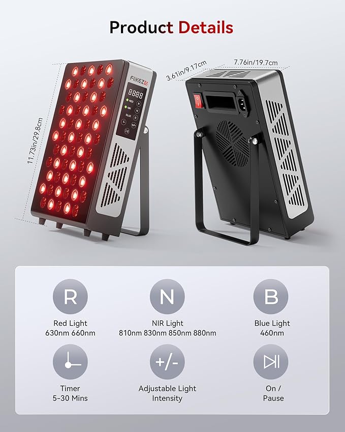 Red Light Therapy for Body Face 3+4 Chips 7 Wavements 460nm-880nm Red Light Panel with 4 Modes Dimmable &amp Timer Blue Lights Infrared Light Therapy for Home Office Gym Elite 60 LEDs